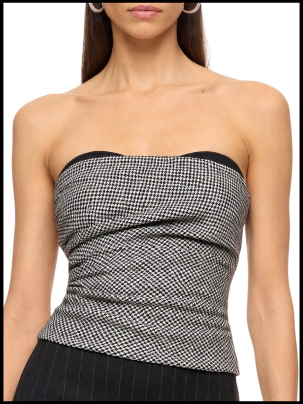 Reformation Haylee Top Black White Houndstooth Strapless Size 0 XS